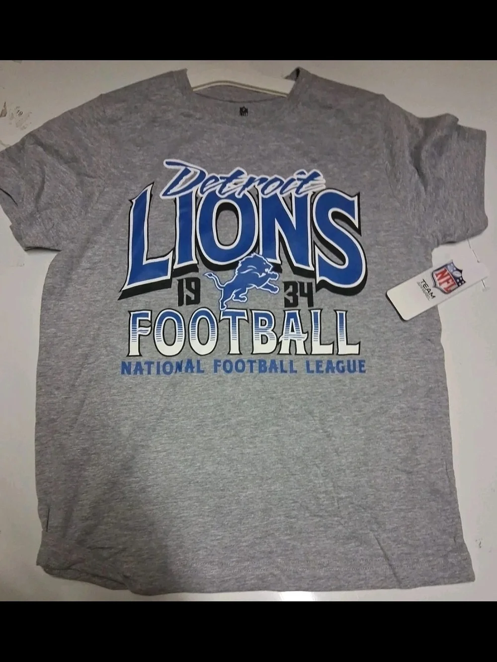 NFL Detroit Lions Grey Tee with Blue & White Team Logo